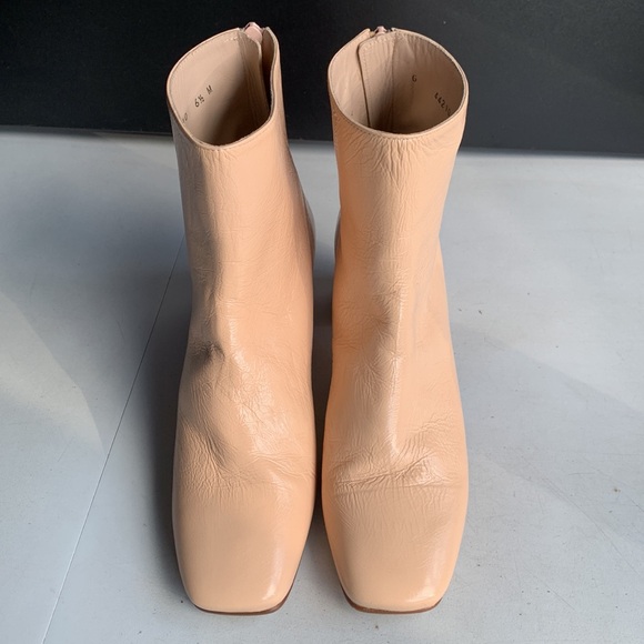 Stuart Weitzman Ankle Boots Women’s 6.5‎ Nude Beige Leather Zip Booties Heeled - Picture 5 of 16